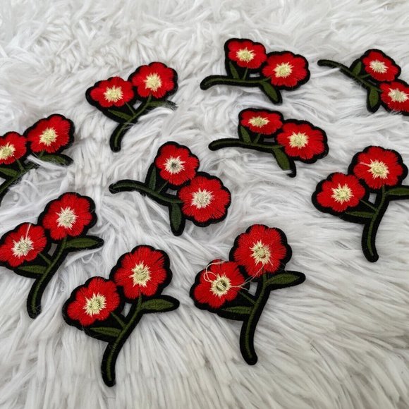 Lot of 10 Patches Red Flower Green Leaf Iron On Patches Embroidery Patches - Picture 7 of 8